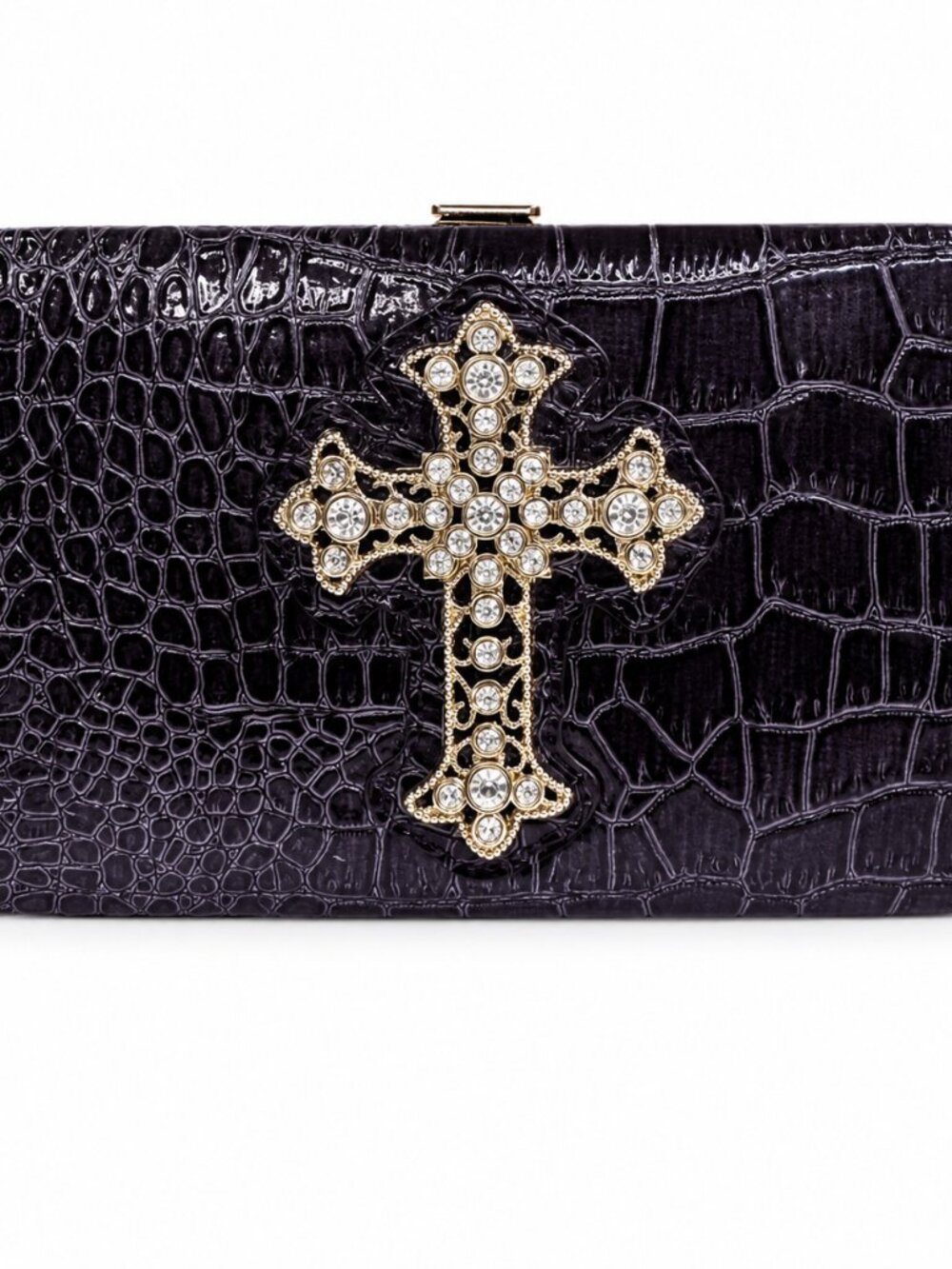 Vintage Women's Regency Wallet Bag Croc Faux Leather Embellished Rock Purple